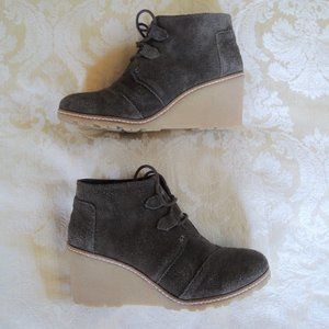 Toms Brown Suede Kala Desert Wedge Lace Up Booties 8.5